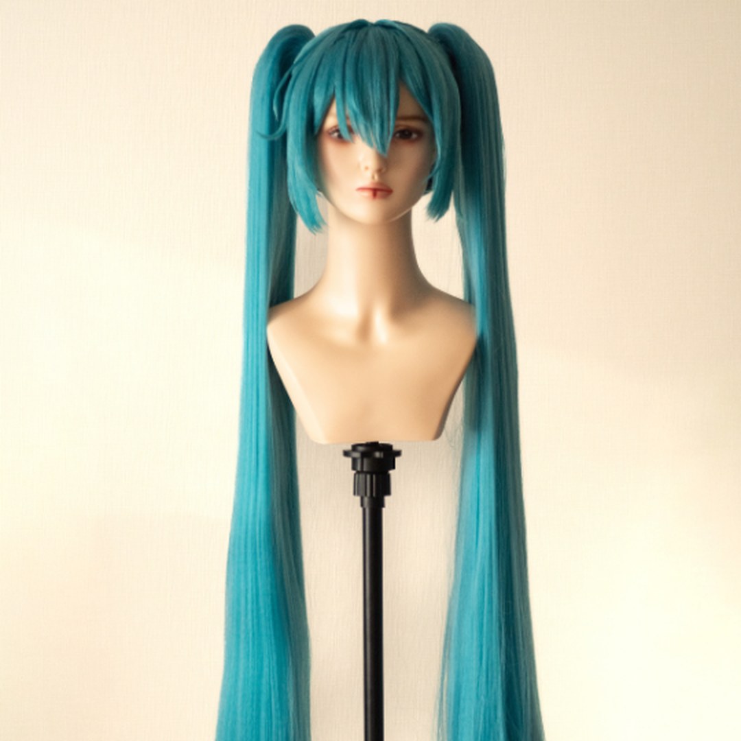 Ultra-long teal wig built as two structured sections