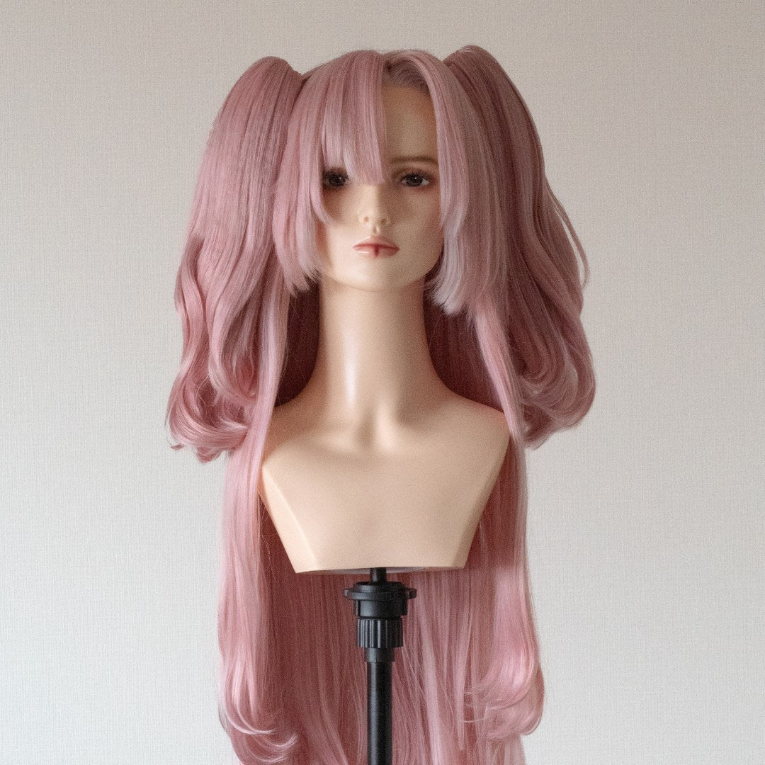 Long pink wig with softly curled twin sections